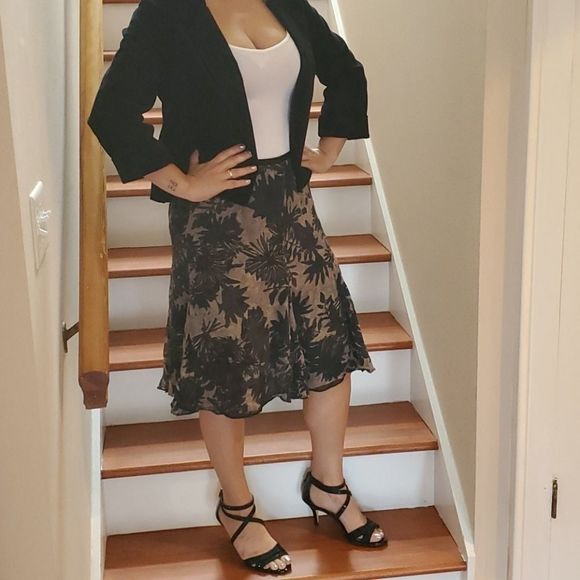 NWOT Sigrid Olsen Dark Navy Taupe Black Trumpet Skirt - Picture 5 of 8